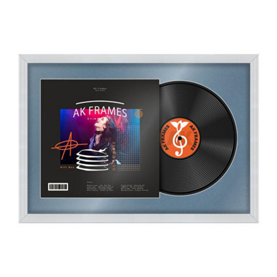 "AK Frames 25X17"" White Classic Vinyl Record Frame With Pompadour Mount For 12 Inch Lp Cover & Disc - Overlapped Design" - image 1