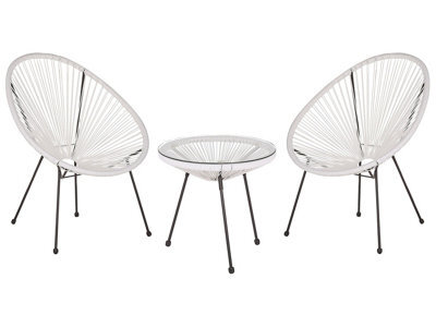 Beliani Bistro 3-Piece White Pe Rattan 2-Seater Round Set - Indoor Outdoor. - image 1