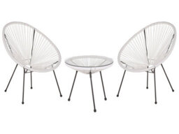 Beliani Bistro 3-Piece White Pe Rattan 2-Seater Round Set - Indoor Outdoor. - thumbnail 1