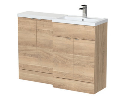 Hudson Reed Fusion Floor Standing Right Hand Combination Vanity Unit With Basin, Bathroom Storage Unit, Bleached Oak, 1200mm - image 1