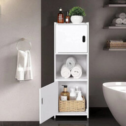 White Waterproof Bathroom Storage Cabinet Free Standing - thumbnail 1