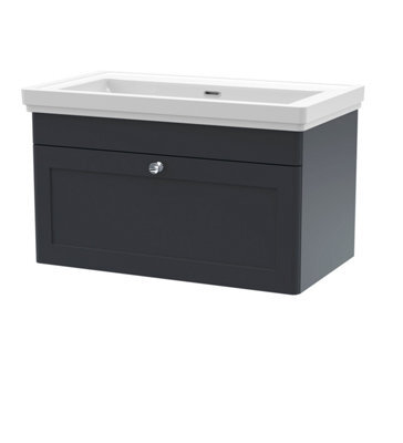 Balterley Swynnerton Traditional 1 Drawer Wall Hung Vanity Unit With Basin, Dark Grey, 800mm - image 1