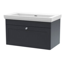 Balterley Swynnerton Traditional 1 Drawer Wall Hung Vanity Unit With Basin, Dark Grey, 800mm - thumbnail 1