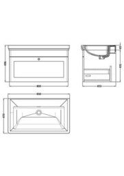 Balterley Swynnerton Traditional 1 Drawer Wall Hung Vanity Unit With Basin, Dark Grey, 800mm - thumbnail 2