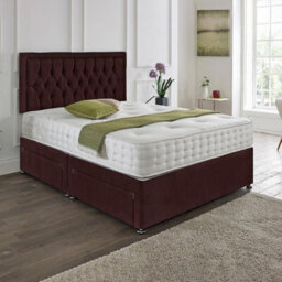 Dining Tables Lisbon Matching Headboard Divan Set, 2 Drawer On Same Side With Sprung 1500 Comfort Mattress - Plush Velvet Mulburry - King - thumbnail 1