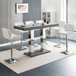 Furniture in Fashion Caprice Large Concrete Effect Bar Table 6 Candid White Stools