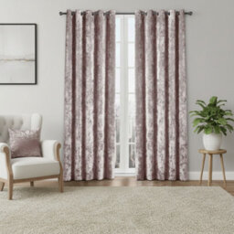 Crushed Velvet Eyelet Curtains Luxurious Finish For Contemporary Homes Pink