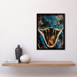 Artery8 Framed Wall Art Snake Head Open Mouth Orange Blue Grunge Comic Poster - 12X16 Inch - thumbnail 2