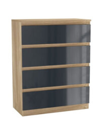 Urbn-Living Urbnliving 90Cm Tall 4 Drawer High Gloss Bedside Chest Of Drawers With Smooth Metal Runner Oak & Grey - thumbnail 2