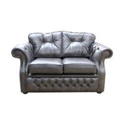 Chesterfield Handmade 2 Seater Sofa Old English Storm Black Leather In Era Style - thumbnail 1