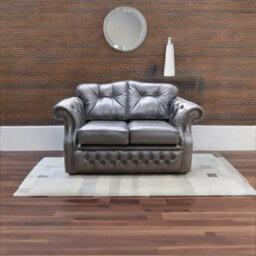 Chesterfield Handmade 2 Seater Sofa Old English Storm Black Leather In Era Style - thumbnail 2