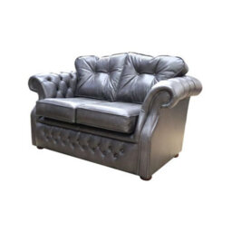 Chesterfield Handmade 2 Seater Sofa Old English Storm Black Leather In Era Style - thumbnail 5