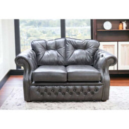 Chesterfield Handmade 2 Seater Sofa Old English Storm Black Leather In Era Style - thumbnail 6
