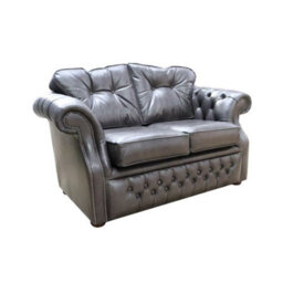 Chesterfield Handmade 2 Seater Sofa Old English Storm Black Leather In Era Style - thumbnail 3