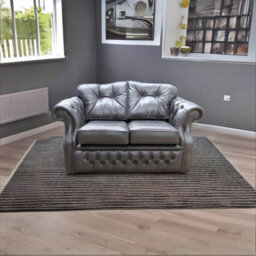 Chesterfield Handmade 2 Seater Sofa Old English Storm Black Leather In Era Style - thumbnail 4