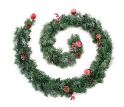Best Artificial 9Ft Lightly Frosted Red Decorated Christmas Garland Bannister Staircase Fireplace - thumbnail 1