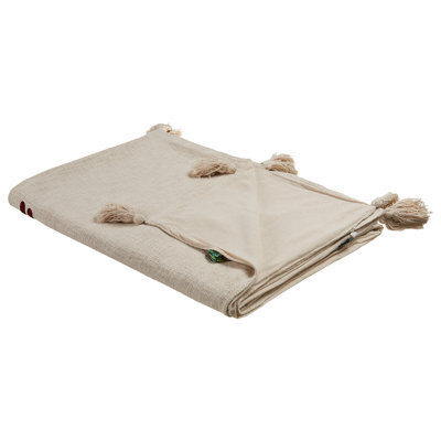 Beliani Blanket Deoghar Cotton 130 X 180 Cm Beige - image 1