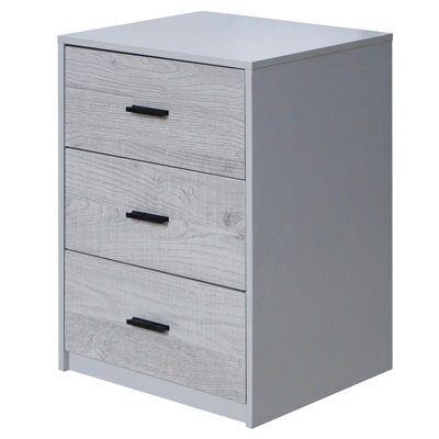 Urbn-Living Urbnliving Height 56Cm 3 Drawer Wooden Bedroom Bedside Cabinet Furniture Grey Carcass Ash Grey Oak Drawers Storage Nightstand - image 1