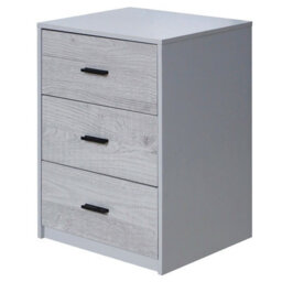 Urbn-Living Urbnliving Height 56Cm 3 Drawer Wooden Bedroom Bedside Cabinet Furniture Grey Carcass Ash Grey Oak Drawers Storage Nightstand - thumbnail 1