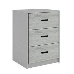 Urbn-Living Urbnliving Height 56Cm 3 Drawer Wooden Bedroom Bedside Cabinet Furniture Grey Carcass Ash Grey Oak Drawers Storage Nightstand - thumbnail 4