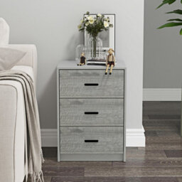Urbn-Living Urbnliving Height 56Cm 3 Drawer Wooden Bedroom Bedside Cabinet Furniture Grey Carcass Ash Grey Oak Drawers Storage Nightstand - thumbnail 2