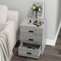 Urbn-Living Urbnliving Height 56Cm 3 Drawer Wooden Bedroom Bedside Cabinet Furniture Grey Carcass Ash Grey Oak Drawers Storage Nightstand - thumbnail 3