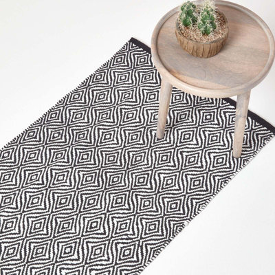 Homescapes Trance Black And White Diamond Pattern Recycled Fibre Rug, 66 X 200 Cm - image 1