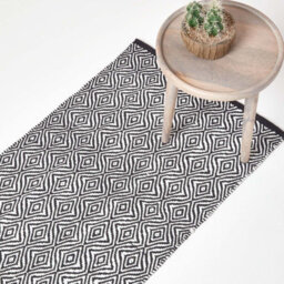 Homescapes Trance Black And White Diamond Pattern Recycled Fibre Rug, 66 X 200 Cm - thumbnail 1