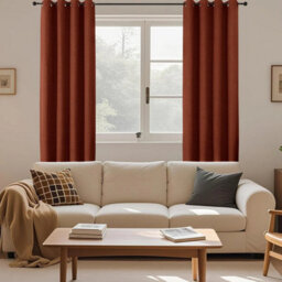 Ameha Rust 100%blackout Curtain 66X72'' Linen Texture Thermal Insulated 260Gsm Eyelet Curtain Pair Energy Saving Winter & Summer Uk Home - thumbnail 3