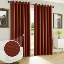 Ameha Rust 100%blackout Curtain 66X72'' Linen Texture Thermal Insulated 260Gsm Eyelet Curtain Pair Energy Saving Winter & Summer Uk Home - thumbnail 1