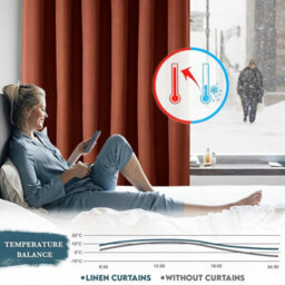 Ameha Rust 100%blackout Curtain 66X72'' Linen Texture Thermal Insulated 260Gsm Eyelet Curtain Pair Energy Saving Winter & Summer Uk Home - thumbnail 8