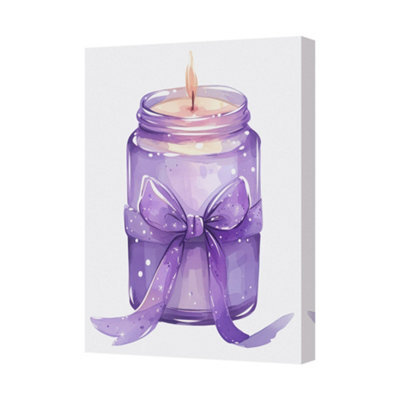 Benjamin Tate Design Purple Candle Jar Canvas Wall Art With Ribbon Bow Decor