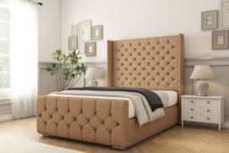 "Sloomy Luthor Latte Dumfries Bed Frame With Mattress With 50""  Upholstered Wingback Headboard 4' Small Double" - thumbnail 2