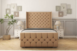 "Sloomy Luthor Latte Dumfries Bed Frame With Mattress With 50""  Upholstered Wingback Headboard 4' Small Double" - thumbnail 1