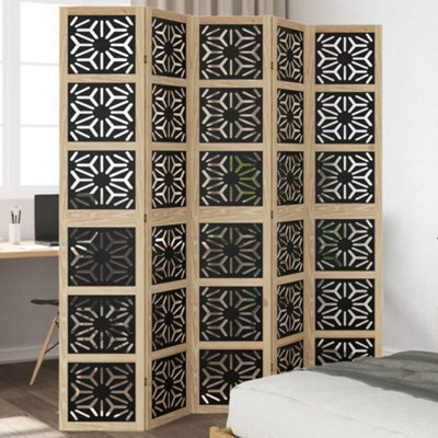 Vidaxl Room Divider 5 Panels Brown And Black Solid Wood Paulownia - image 1