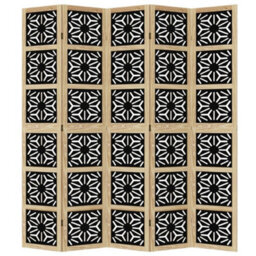 Vidaxl Room Divider 5 Panels Brown And Black Solid Wood Paulownia - thumbnail 4