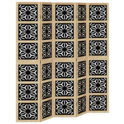 Vidaxl Room Divider 5 Panels Brown And Black Solid Wood Paulownia - thumbnail 2
