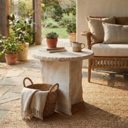 Urbn-Living Urbnliving 40Cm White Round Stone Side Table Coffee End Table - thumbnail 2