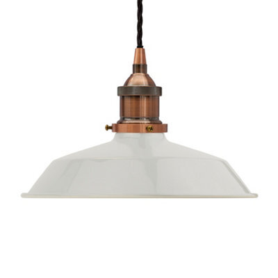 Pale Grey Small Trinity Metal Painted Dome Pendant Light With Antique Copper Lamp Holder And Black Twisted Cable - Se Home - image 1