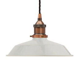 Pale Grey Small Trinity Metal Painted Dome Pendant Light With Antique Copper Lamp Holder And Black Twisted Cable - Se Home - thumbnail 1
