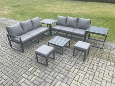 Fimous Aluminium 7 Pieces Garden Furniture Sofa Set With Cushions 8 Seater Outdoor Patio Set With Coffee Table 2 Footstools - image 1