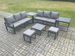 Fimous Aluminium 7 Pieces Garden Furniture Sofa Set With Cushions 8 Seater Outdoor Patio Set With Coffee Table 2 Footstools - thumbnail 1