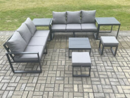 Fimous Aluminium 7 Pieces Garden Furniture Sofa Set With Cushions 8 Seater Outdoor Patio Set With Coffee Table 2 Footstools - thumbnail 2