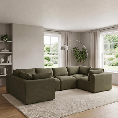 Furniturebox Uk Drift Green Boucle Fabric 5 Seater U-Shaped Modular Corner Sofa - image 1