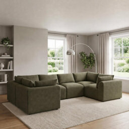 Furniturebox Uk Drift Green Boucle Fabric 5 Seater U-Shaped Modular Corner Sofa - thumbnail 1