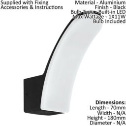 Ip44 Black Aluminium Outdoor Wall Light With Built-In 11W Led For Porches And Gardens - thumbnail 2