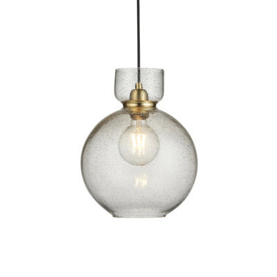 Luminosa Lighting Luminosa Belvoir Dome Pendant Ceiling Light Brass Plate & Clear Bubble Glass 10W Led E27 - image 1