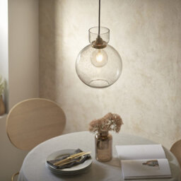 Luminosa Lighting Luminosa Belvoir Dome Pendant Ceiling Light Brass Plate & Clear Bubble Glass 10W Led E27 - thumbnail 4
