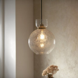 Luminosa Lighting Luminosa Belvoir Dome Pendant Ceiling Light Brass Plate & Clear Bubble Glass 10W Led E27 - thumbnail 3
