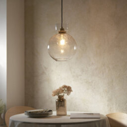 Luminosa Lighting Luminosa Belvoir Dome Pendant Ceiling Light Brass Plate & Clear Bubble Glass 10W Led E27 - thumbnail 2